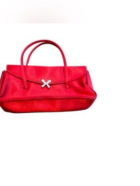 XOXO Red Satin Top-Handle Clutch with Silver X Accent